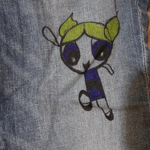 7 for all man Kind Custom Powerpuff Girls OOAK Art Work Jean High Rise Skinny 27 - Picture 9 of 15